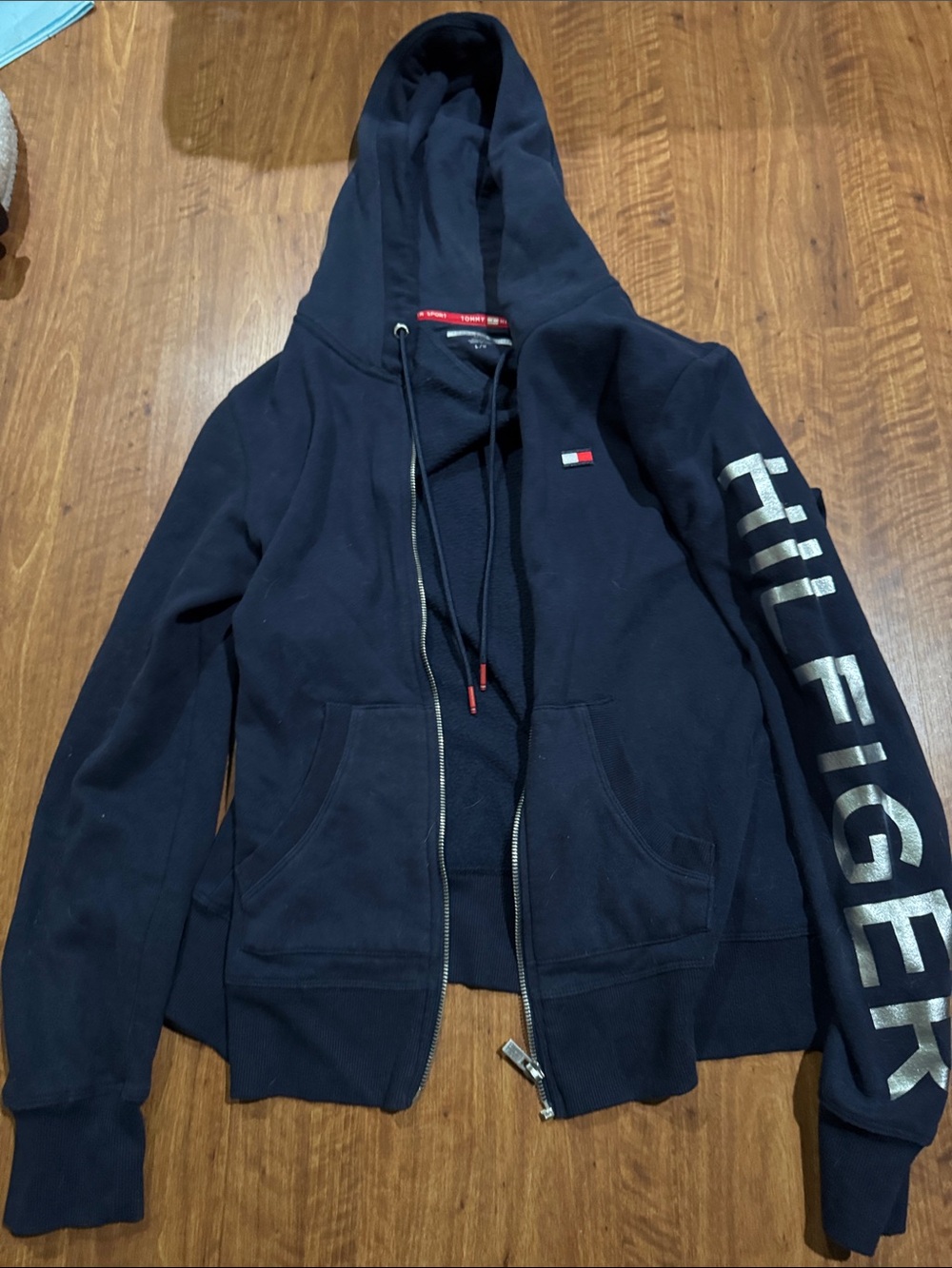 Tommy Hilfiger Navy Zip Front Hoodie with Sleeve Logo